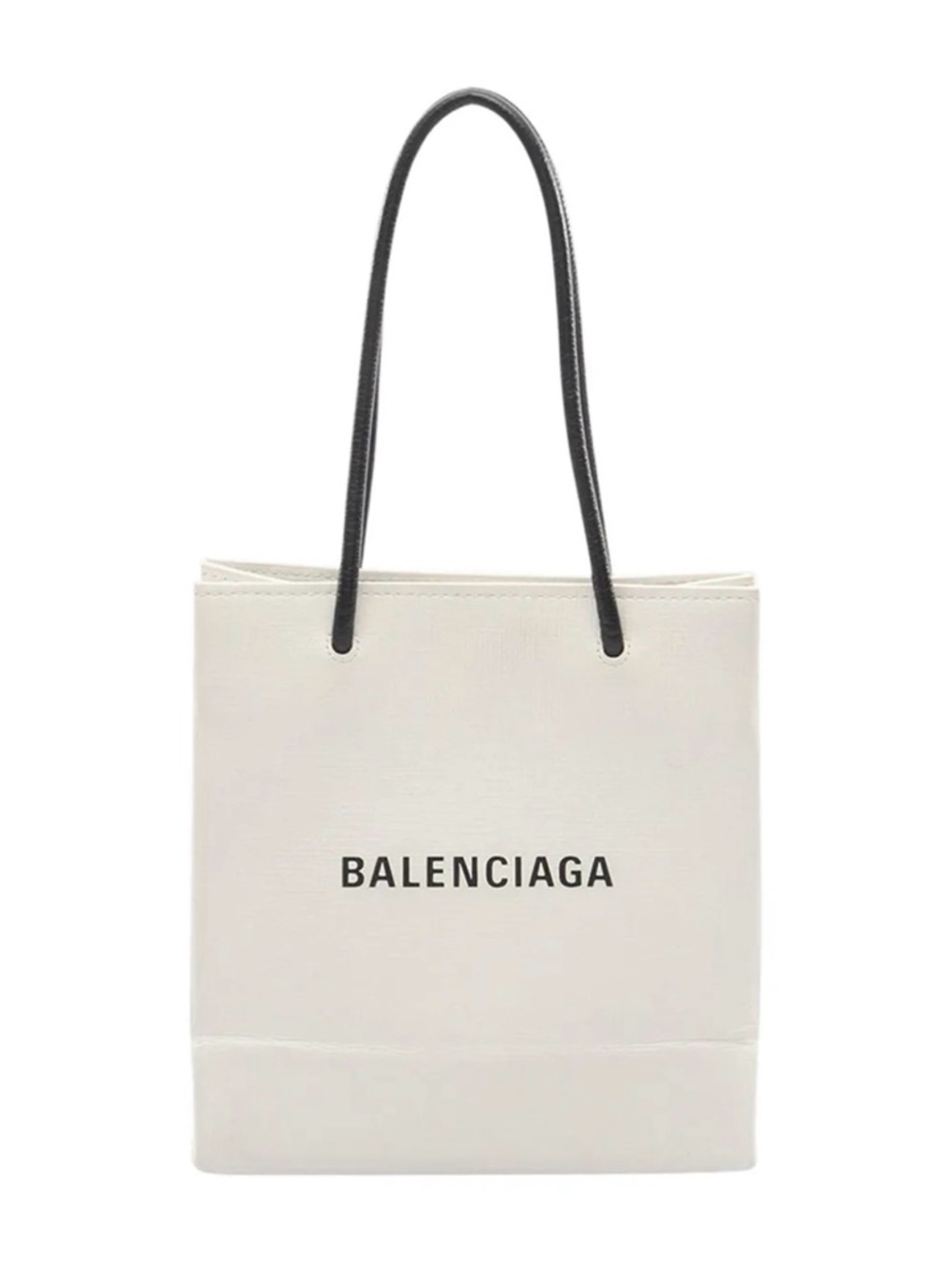 Balenciaga White Leather Tote with Black Handles and Logo